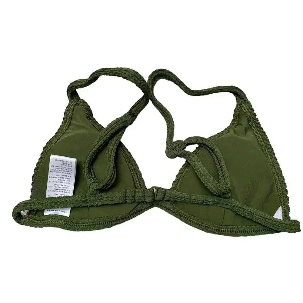 Good American Always Fits Textured Triangle Bikini Top XS Green Pesto NWT - Picture 4 of 11